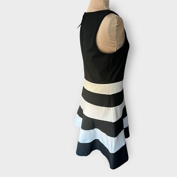 Express Women’s Medium Fit & Flare Black & Multi Color Striped Midi Dress - Picture 3 of 9